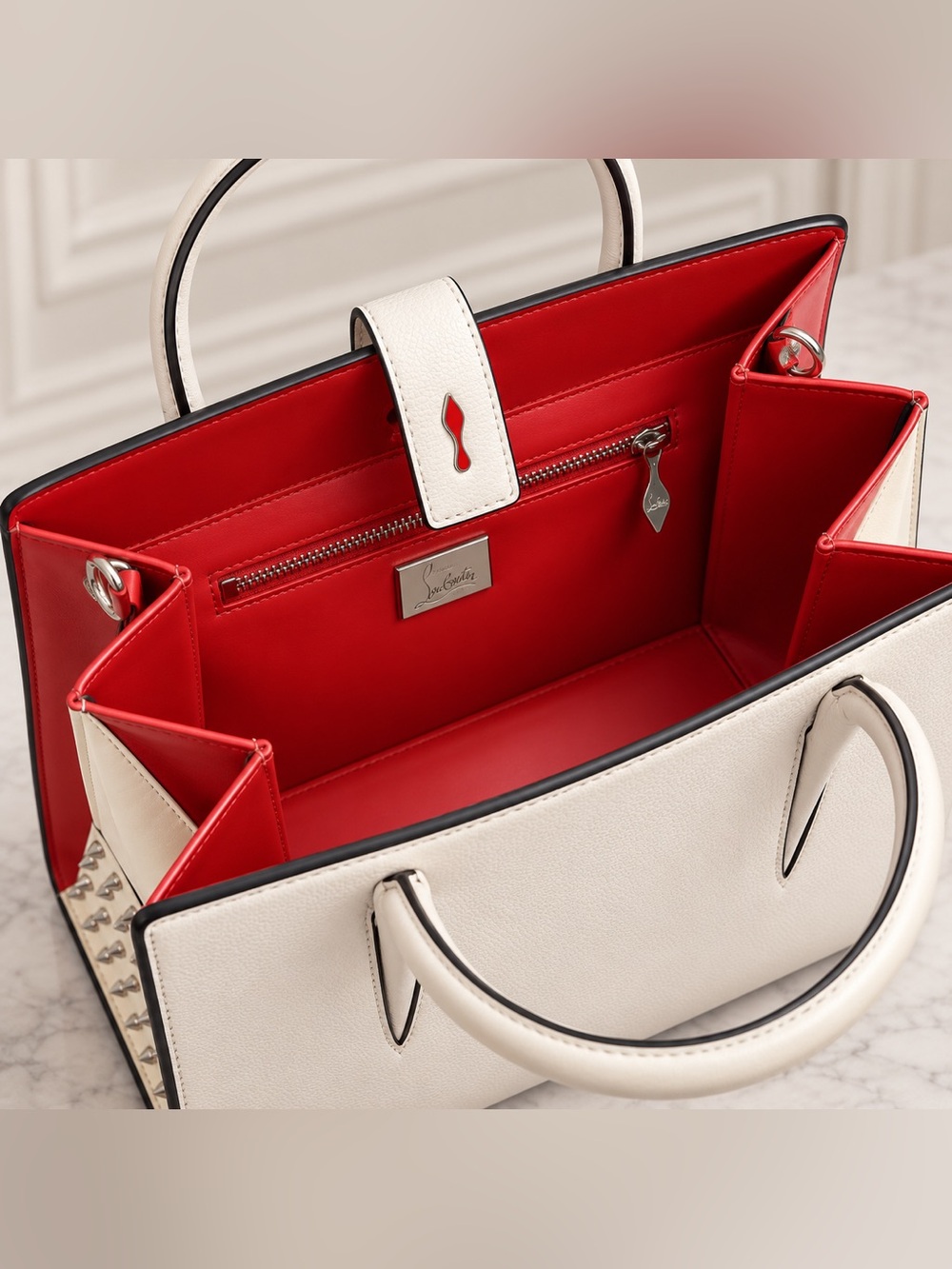 Christian Louboutin Paloma Medium Leather Tote – Ivory/White with Red Interior! - Picture 10 of 17